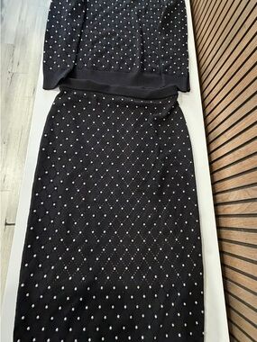 Michael Kors Black Set with Knit Skirt with Studded Dot Pattern and Sweater